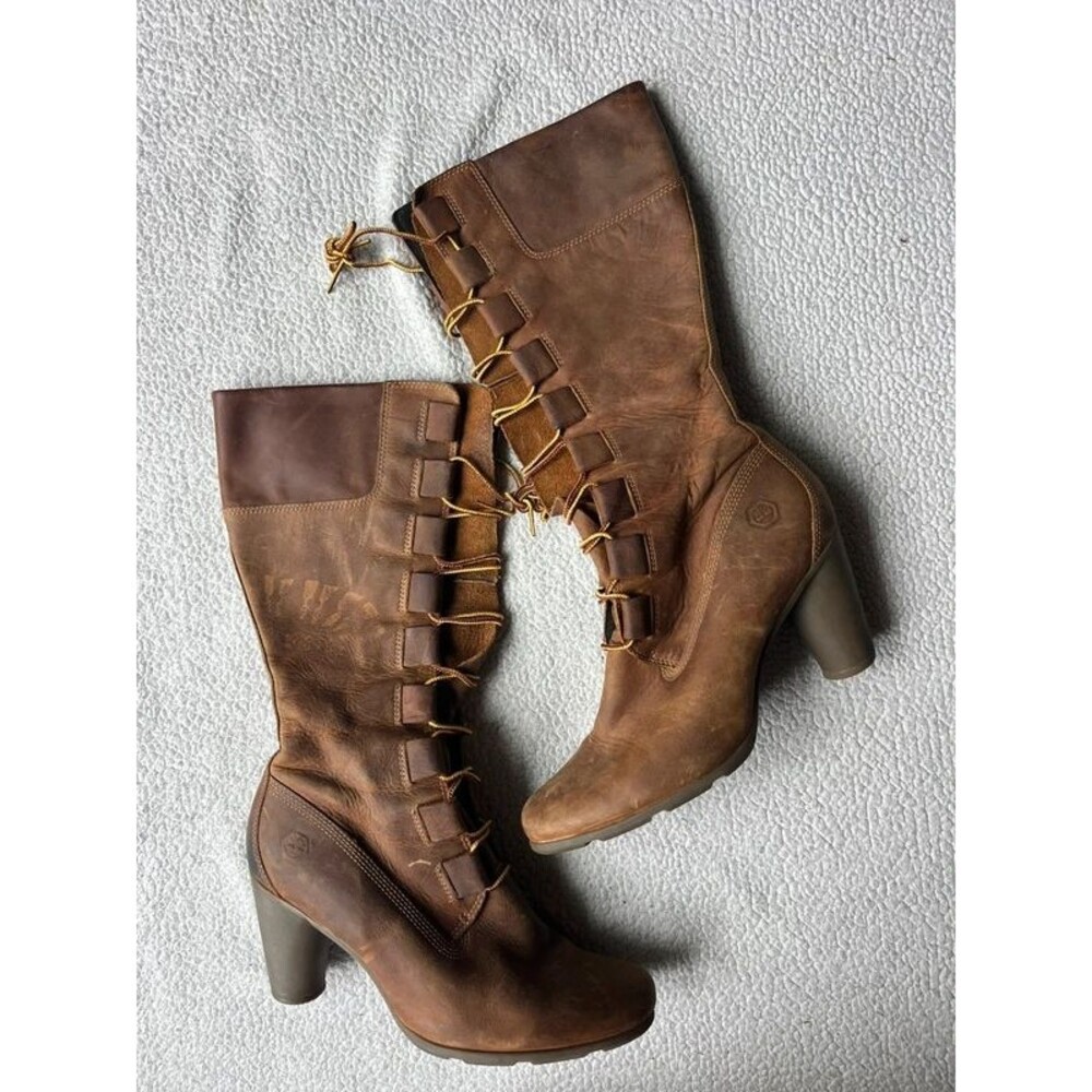 Timberland Boot Co Marge Tall Brown Leather Heeled Boots Womens 9